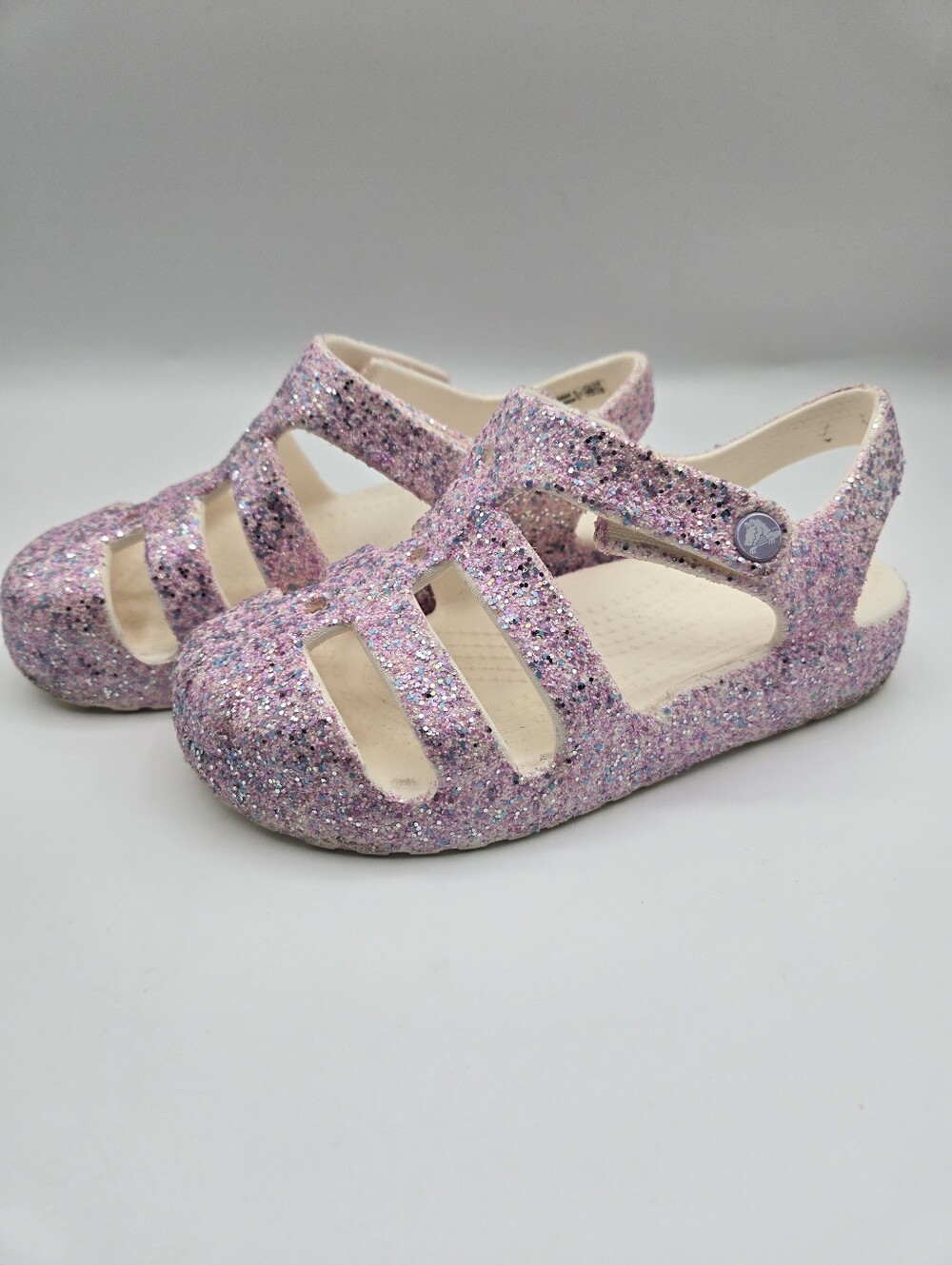 Crocs Classic Pink Purple Glitter Fisherman Sandals Girls Size 13